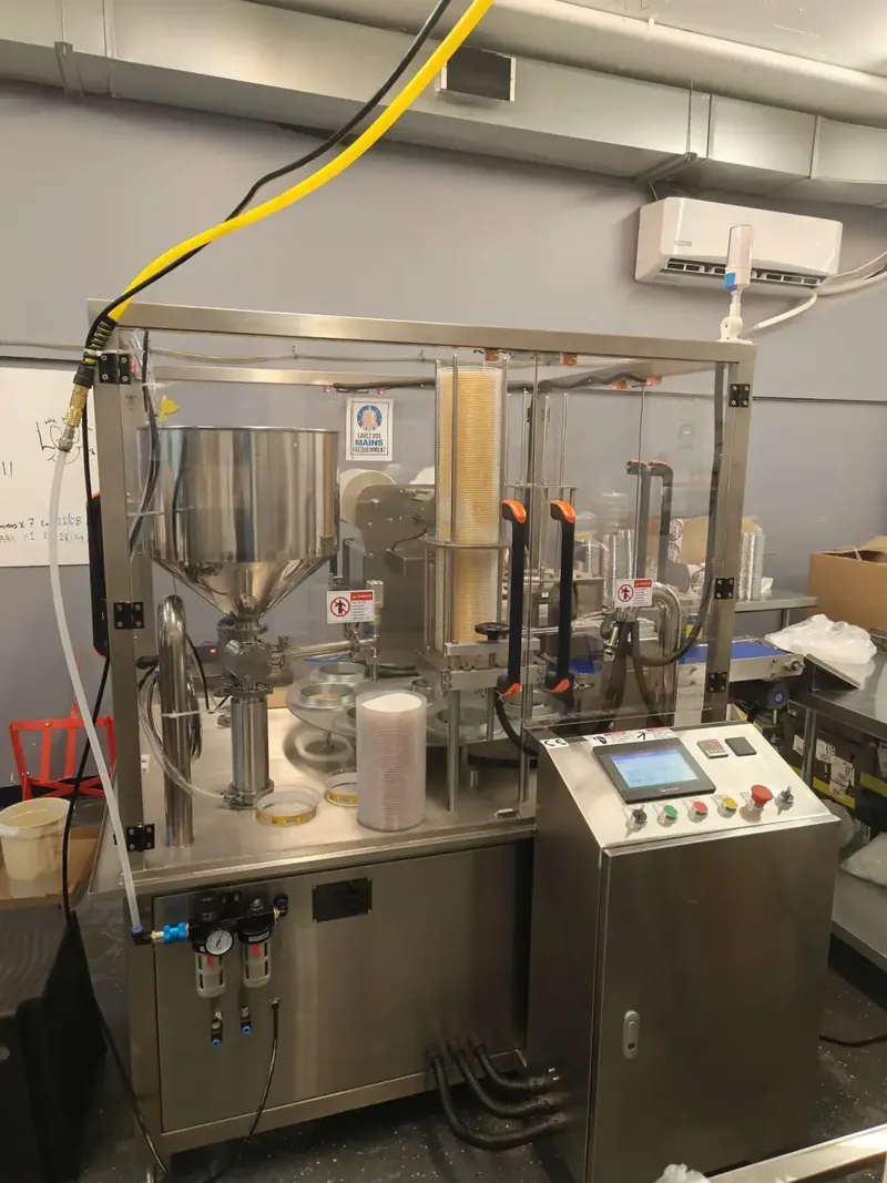 Dairy Filling Machine for Yogurt, Sour Cream, Cream Cheese and Curd Cheeses - SDH-R automatic rotary cup filler and sealer