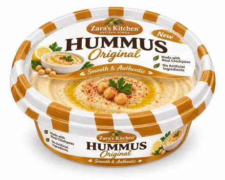 Retail hummus cup filled and sealed by the SDH-R machine